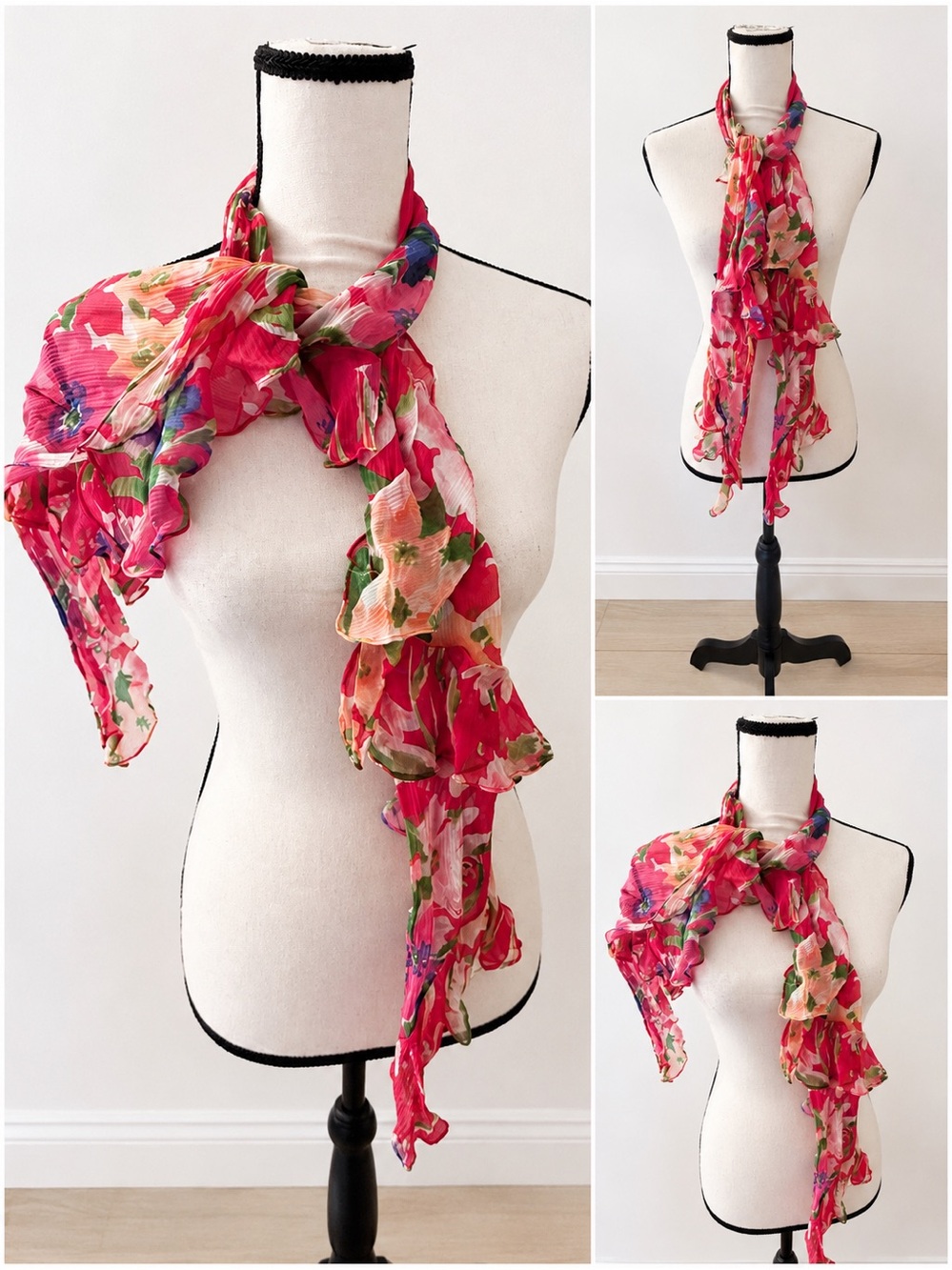 Ralph Lauren Pink Floral Ruffle Chiffon Scarf 🌸